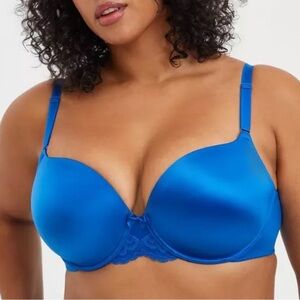 Torrid 44DD Perfect T Shirt Push Up Bra Blue Lace Romantic Comfort